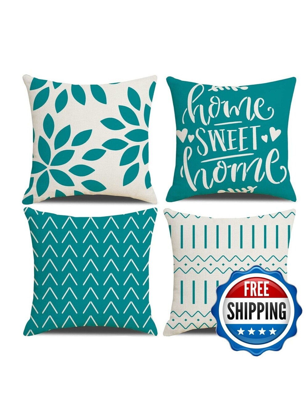 Homefeelzydys Throw Pillow Covers 18x18 Set of 4 Boho Farmhouse Teal